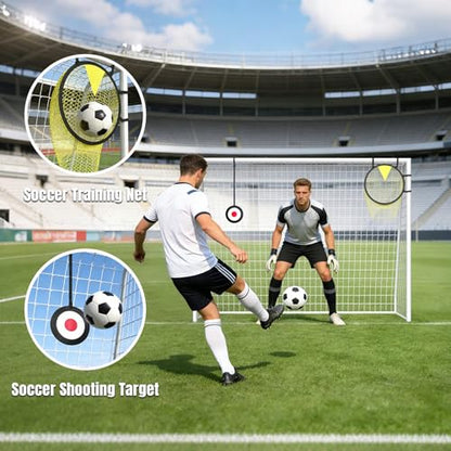Soccer Goal for Backyard - 12×6/8×6/6×4 FT, Training and Tournament Size Metal Frame Soccer Net with Target Net, Shooting Target & 12 Training Cones for Kids Teens Adults Easy Assembly - size: 8x6 ft