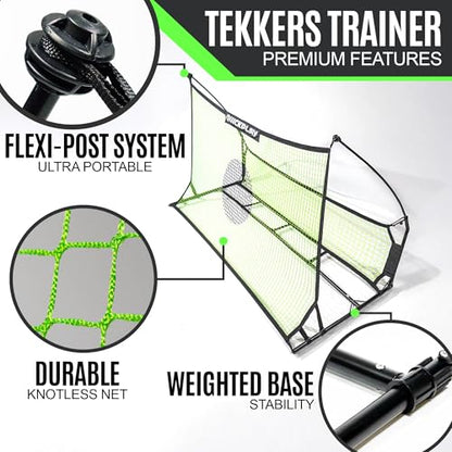 QuickPlay Tekkers Trainer 6.5x4ft Soccer Rebounder Net - Dual Net Soccer Trainer for Backyard Training - Portable Soccer Rebounder for Passing, First Touch & Control