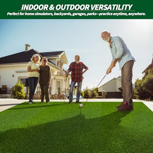 Golf Simulator Turf Mat, 15 mm 8/10/12ft Golf Mat for Indoor Home Setups, Golf Putting Mats Practice Outdoor Training Golf Hitting Mat for Putting Practice Football Sports Gym Backyard