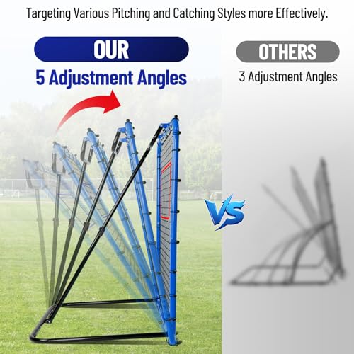SPOYNAL Baseball Rebounder Net 4 x 4.5 FT Baseball Training Equipment Base Ball Bounce Back Net with 5 Return Angles Softball Pitching Net Fly Ball Line Drive Ground Ball Training Net for Fielding