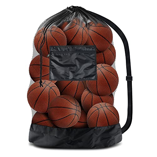 BROTOU Extra Large Mesh Ball Bag, Drawstring Socce Bag for Coach, Use for Basketball, Volleyball, Baseball, Mesh Equipmenbag with Adjustable and Portable Strap - size: 24” x 36”