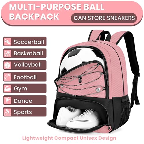 Hsmihair Youth Soccer Bag-Soccer Backpack&Backpack for Football Basketball,with Ball Compartment Separate Cleat Package - color: Light Pink