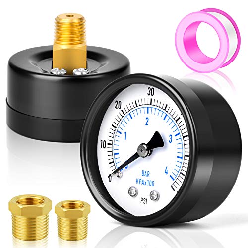 0-60Psi 2" DIAL FACE 1/4" NPT Well Pump Pressure Gauge, with 1/2" NPT and 3/8" NPT Hex Bushing, Pool Sand Filter WOG Water Oil Air Pressure Test, Center Back Mount - size: 0-60Psi, style: 1/4"NPT Back Mount