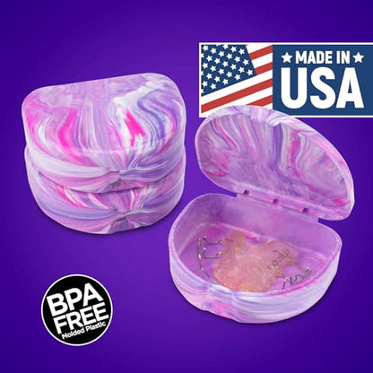 Practicon Marble Retainer Cases, Orthodontic Aligner Case, Mouth Guard Holder (3 Pack) (Pink Purple) - color: Pink Purple