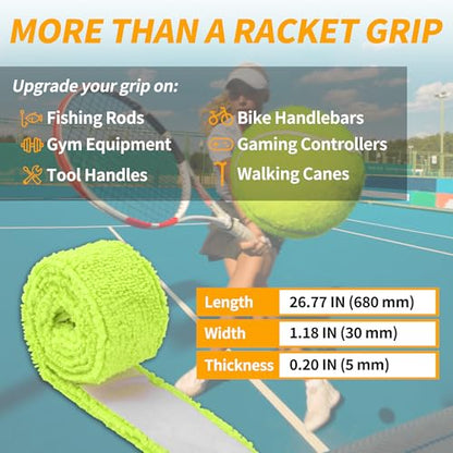 2 Pcs Tennis Racket Grip Tape, Towel Tennis Overgrip Tape, Anti-Slip Absorbent Grip, Racket Overgrip Tape,9 Colors - color: Fluorescent Yellow