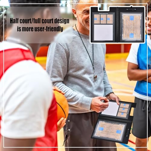 Basketball Clipboard Multi-Court White Board for Coaches, Magnetic Dry Erase Coaching Whiteboard with Upgraded Equipment - Magnets, 2 Marker Pens, Eraser, Training Essentials Coaches Gifts