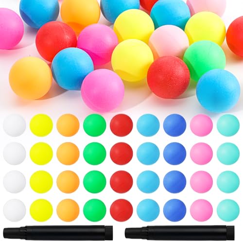 MAQUITA 150 Pack Table Tennis Balls, 40mm Colored Plastic Balls Beer Ball Bulk with 2 Pack Marker Pen, Washable Small Game Ball for Games, Arts and Craft, Party Decor, Pet Toys