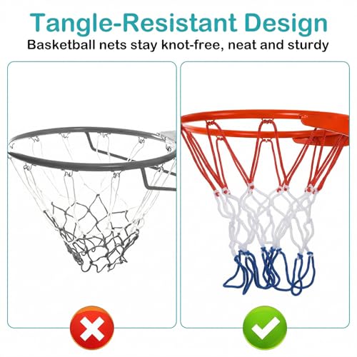 2Pack 8 Loops Mini Basketball Net Replacement, Heavy-Duty Nylon Little Small Basketball Net for Indoor Door Room Walls 8"-10.25" Hoop