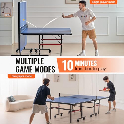 VEVOR Ping Pong Table, Professional Table Tennis Game, Indoor MDF Portable Table Tennis Table, Foldable Ping Pong Table with Quick Clamp Net and Lockable Wheel, 10 Minute Easy Assembly, 18mm Tabletops