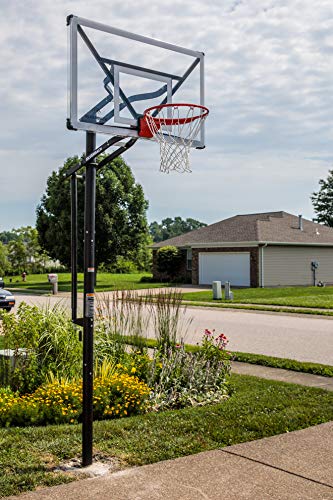 Silverback Height Adjustable In-Ground Basketball Hoop with Tempered Glass Backboard, Pro-Style Breakaway Rim, Pole and Backboard Pad