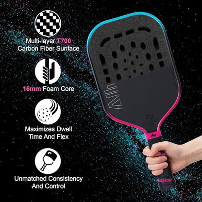 Professional Pickleball Paddles - T700 Raw Carbon Fiber with Foam Injected Edges for Expanded Sweet Spot - Control & Power Paddle for All-Level Players ﻿ ﻿ - color: Gradient Blue Purple Pickleball Paddle