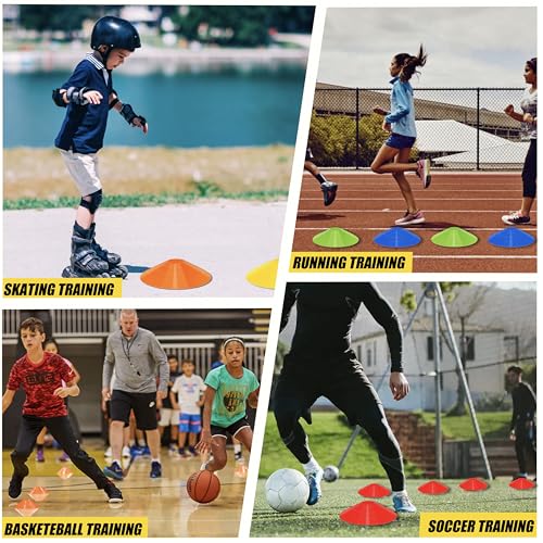 25/50 Pack Disc Cones for Sports, Agility Training Cone for Soccer, Football, Basketball, Coaching, Practice Equipment with Carry Bag and Holder, 5 Color