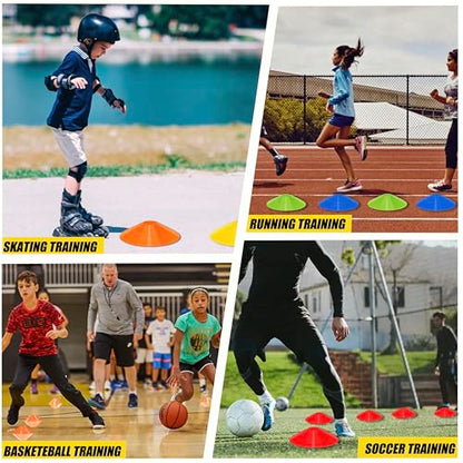 25/50 Pack Disc Cones for Sports, Agility Training Cone for Soccer, Football, Basketball, Coaching, Practice Equipment with Carry Bag and Holder, 5 Color