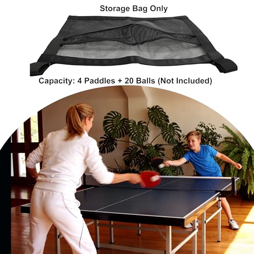 Ping Pong Paddle Holder with Mesh Storage Bag, Under Table Tennis Organizer with Adjustable Straps, Hanging Pickleball Paddle Rack for Balls & Paddles, Easy Install Space-Saving Storage