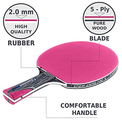 Ping Pong Paddle with Killer Spin + Case for Free - Professional Table Tennis Racket for Beginner and Advanced Players - Improve Your Ping Pong Skills with JT Ping Pong Paddle Set - color: pink