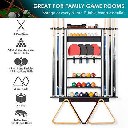 XCSOURCE Pool Stick Holder - 2-IN-1 Pool Cue & Ping Pong Paddle Rack, Solid Pine Wood Wall Mount for Billiards and Table Tennis Accessories, Man Cave, Game Room - color: 2-IN-1 Black