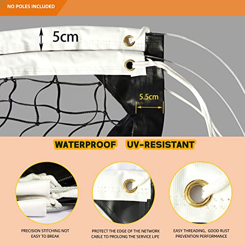 Professional Volleyball Net Heavy Duty Replacement Net - 32x3 FT - Steel Cable & Reinforced Dowels, 4" Square Mesh - for Outdoor Indoor, Backyard, Beach, Court, Pool, Park, School, Drills
