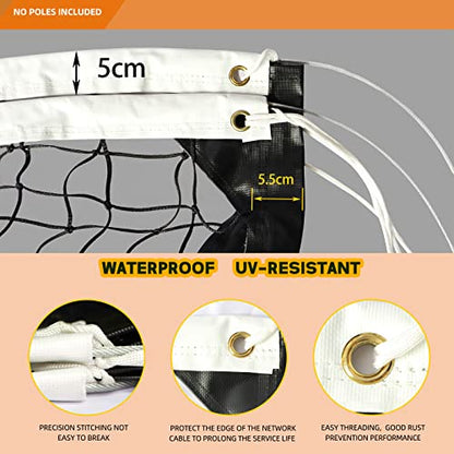 Professional Volleyball Net Heavy Duty Replacement Net - 32x3 FT - Steel Cable & Reinforced Dowels, 4" Square Mesh - for Outdoor Indoor, Backyard, Beach, Court, Pool, Park, School, Drills