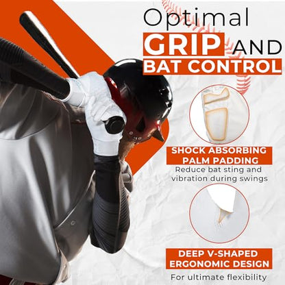 HANDLANDY Baseball Batting Gloves for Adult Youth, Grip Breathable Softball Batting Gloves Fit Men Kids Boys Girls - color: Pearl White-Adult, size: Adult X-Large
