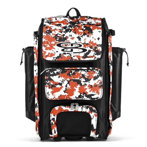 Boombah Catchers Superpack Hybrid Rolling Digital Camo Bat Bag - Multiple Colors - Wheeled & Backpack Version - color: Black/Orange