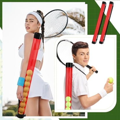 Lenwen 2 Pack Tennis Ball Tube Pickup, Fits 15 Tennis Ball with Shoulder Strap, Lightweight Collector Holder Picker Grabber Retriever Tube Carrier for Players, Coaches & Instructors - color: Rose Red