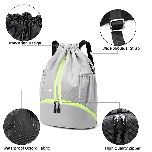 Valleycomfy Sports Drawstring Backpack - Water Resistant String Bag with Side Mesh Pockets Shoe Compartment Gym Backpack for Women & Men Grey - color: A-grey