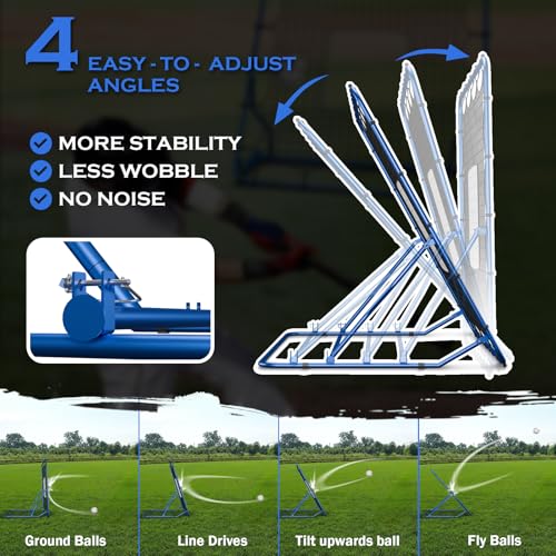 4x4.5FT Baseball Rebounder Net | 4 Adjustable Angles | Pitch Back Baseball Softball Volleyball Rebounder | 1 Strike Zone | Suits Pitchback Trainer for Ground, Line Drive & Fly Balls