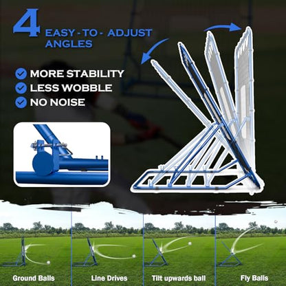 4x4.5FT Baseball Rebounder Net | 4 Adjustable Angles | Pitch Back Baseball Softball Volleyball Rebounder | 1 Strike Zone | Suits Pitchback Trainer for Ground, Line Drive & Fly Balls