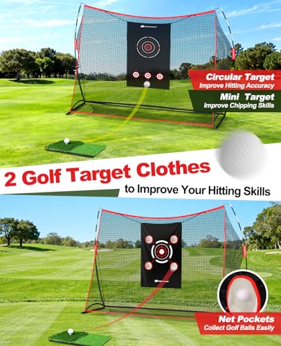 Golf Net, 10 x 7ft Golf Practice Net with 2 Targets - Heavy Duty Hitting Driving Chipping Swing Nets for Backyard Garbage Indoor Outdoor, Gifts for Men Dad Golfer
