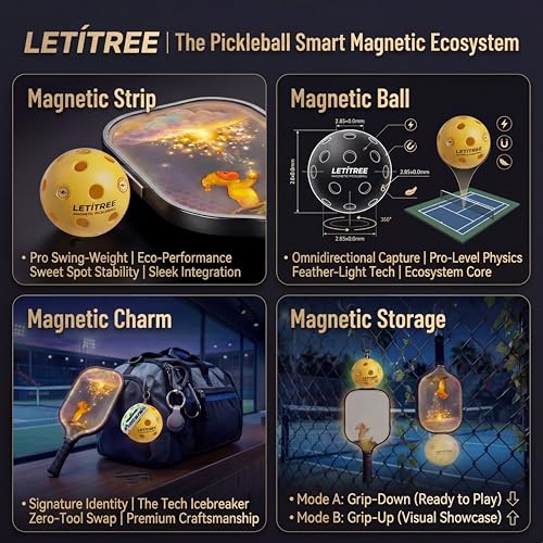 Magnetic Pickleball Conversion Kit 4-in-1｜No-Bend Pickup · Swing Weight Tuning · Fence Storage ·Backpack Charms｜Lazy Tool, Court Prank, Viral Video, Birthday Gift