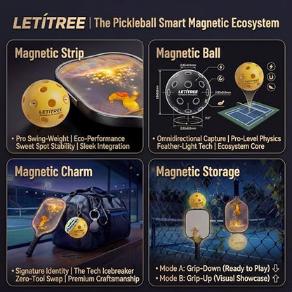 Magnetic Pickleball Conversion Kit 4-in-1｜No-Bend Pickup · Swing Weight Tuning · Fence Storage ·Backpack Charms｜Lazy Tool, Court Prank, Viral Video, Birthday Gift