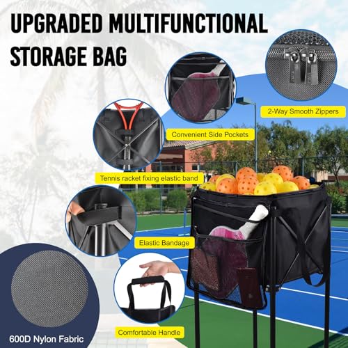 Pickleball & Tennis Ball Hopper, Sports Balls Teaching Cart, Portable Lightweight Softball Caddy, Large Capacity Baseball Basket Carrier for Training - color: Hopper with Bag