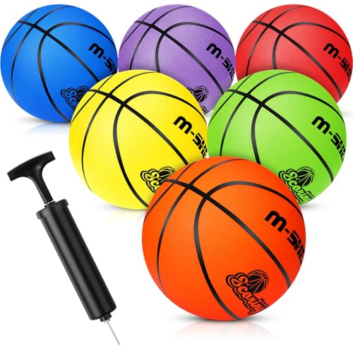 Wettarn 6 Pcs Size 5 Basketballs Bulk Christian Charity Donation Supplies 27.5 Inch Basketball with Pump Xmas Gifts for Games Training - color: Multicolor, style: Stylish