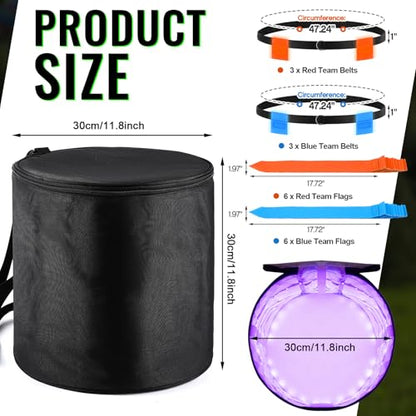Hiboom 6 Pcs Glow in The Dark Flag Football Belts with UV Light Quick Charger Bag, Adjustable Belt Set for Playground Backyard Camping Yard Game Outdoor in The Dark Games Party Accessories