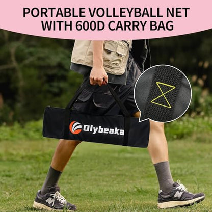 20FT Outdoor Volleyball Net Set System for Backyard Beach with Anti-Sagging Net, Iron Adjustable Height Poles, Soft PU Volleyball and Pump, Carry Bag - Instant Set Up & Durable - color: Pink