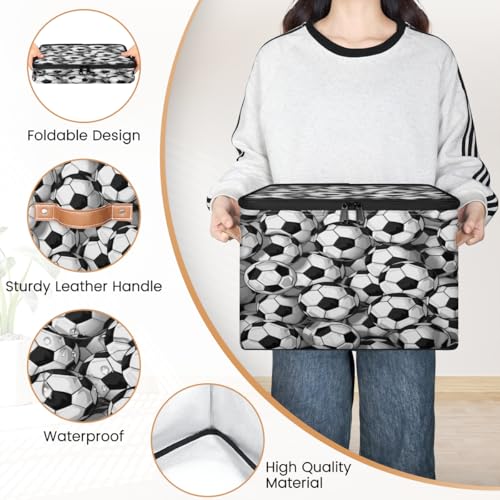 TropicalLife Sports Soccer Large Storage Basket with Lids, Storage Bin for Closet Organizing Shelves, Foldable Boxes Organizers Cubes for Nursery Bedroom