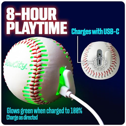 GlowCity Premium Leather LED Rechargeable Light-Up Baseball - Illuminate the Game - Nighttime Fun and Play - Sports Stuff & Gadgets for Kids Age 8 Years Old and Up - Catch Only