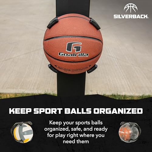 Silverback Basketball Holder Compatible with Men's, Women's, Youth Basketballs, Soccer Balls, Volleyballs, and Kickballs,Black