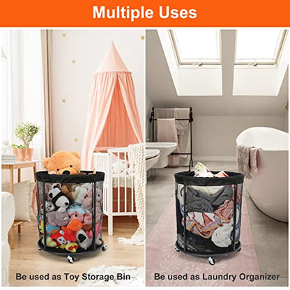 Kingarage Ball Storage Cart, Ball Storage Bin for Balls, 48 Gals Mesh Ball Holder, Basketball Rack with Wheels, Outdoor, Indoor