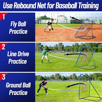 SPOYNAL Baseball Rebounder Net 4 x 4.5 FT Baseball Training Equipment Base Ball Bounce Back Net with 5 Return Angles Softball Pitching Net Fly Ball Line Drive Ground Ball Training Net for Fielding