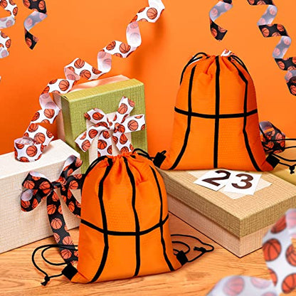 Shappy 12 Pieces Basketball Drawstring Bags Bulk Small Sport Goodie Bags Snack Treat Backpack for Ball Birthday Party Favor Team Gifts(10 x 12 Inch)