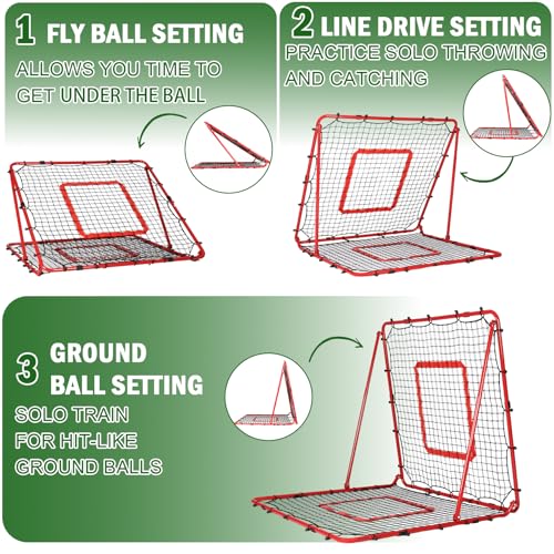 BaseGoal Baseball and Softball Rebounder Net,Baseball Rebounder,Volleyball Rebounder,Pitch Back Net,Multi-Sport Training Rebound Screen,with Pitching Target,Easy Adjustable Angles - size: 47x47 IN, style: Red