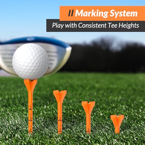 Plastic Golf Tees, 150 Pack (130 Driver Tees + 20 Iron/Hybrid Tees), Low Friction & Resistance, Top Golf Gifts for Men & Unique Golf Gifts for Golfers - color: Tangerine(3-1/4'', 130pcs) & White(1-1/2'', 20pcs), Plastic