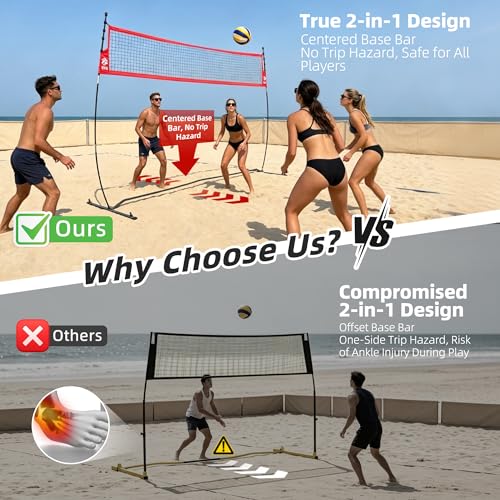 2-in-1 Volleyball Practice Net Station with Patented 5-Height (6'6'' to 8'), Heavy Duty Training System for Hitting Spiking Serving, Backyard Indoor Outdoor Trainer Equipment