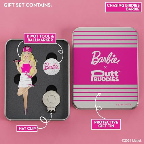 Barbie Chasing Birdies Barbie Golf Divot Tool and Ball Marker – Magnetic Collectible Golf Gift Set with Hat Clip & Tin for Golfers, Golf Accessories for Women