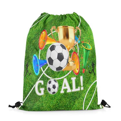 Castle Fairy Football Theme Drawstring Backpack,Golden Trophy Large Capacity Sackpack Bag,American Sports Game Lightweight Draw String Bag - color: Green Golden White