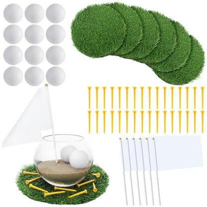 MiniInflat 56 Pcs Golf Party Table Decorations Kit Includes Artificial Grass Mats Mini Golf Flag and Tees Table Centerpiece for DIY Holiday Birthday Sport Party Desk Supplies Favors(Round Straw Mat)