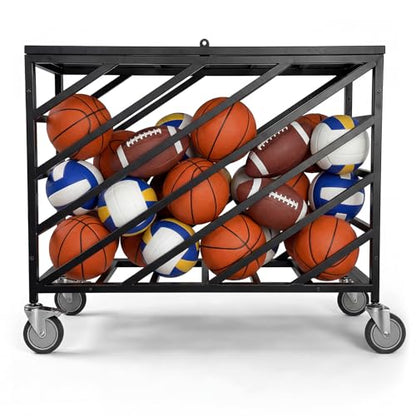 Rolling Exercise Ball Holder with Wheels Basketball Holder with Lockable Lid for Volleyball Gym Recess Soccer Playground