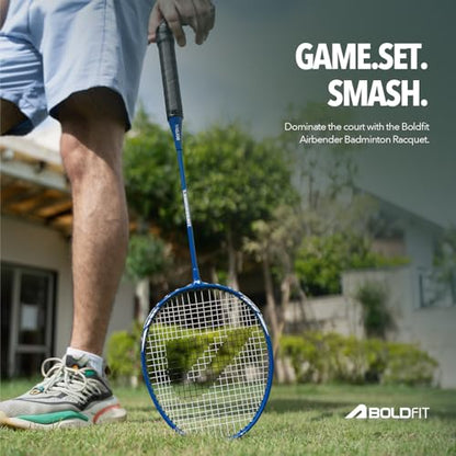 Boldfit Aluminium Badminton Racket With Full Cover Bag - Lightweight Wide Face Shuttle Bat for Match Play - Blue - color: Blue