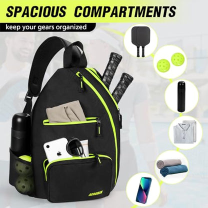 AEROBIX Pickleball Bag for Women & Men, Pickle Ball Backpack - Upgraded Zippers, Large Capacity, Padded Paddle Pocket, Adjustable Sling Bag (No Accessories) - color: GREEN
